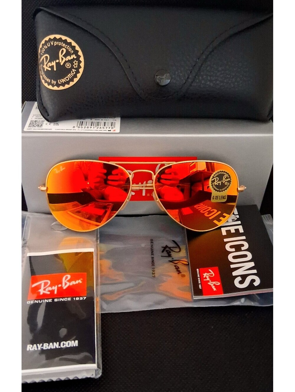 NEW Ray Ban RB3025 58mm Aviator Fire Orange Lens Gold Frame Sunglasses - Picture 1 of 5